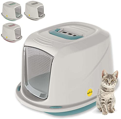 Bac à litière pour Chat avec Couvercle, Toilettes pour Chat avec poignée de Transport, clapet et Filtre, Existe en 4 Couleurs