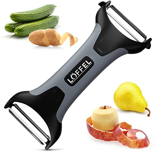 Peeler for Potato Vegetable Orange - Heavy Duty Double Sided Dual Purpose Non Slip Grip Apple Fruit Y Peeler with Ultra Sharp Stainless Steel Straight and Serrated Blades, Dishwasher Safe
