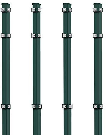Koll Living 4X Eckpfosten, 40x40x2000 mm, grün - Eckpfosten für EIN- & Doppelstabmatten - inkl. Befestigung - Zaunhöhe: 140-143 cm - und Abdeckkappen - verzinkter Stahl mit Pulverbeschichtung