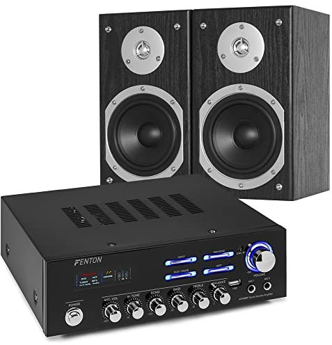 Fenton Sistema Estéreo Compacto AV120BT con Bluetooth USB AUX y Karaoke Altavoces Pequeños Incluidos Ideal para Dormitorio Salón Cine en Casa Juegos y Música