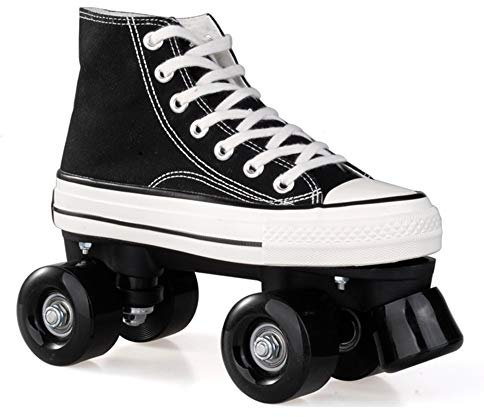 Rollschuhe Für Mädchen Rollerskates Damen Disco Roller Canvas Skates Erwachsene Leder Atmungsaktiv Retro Design (Black, 38)