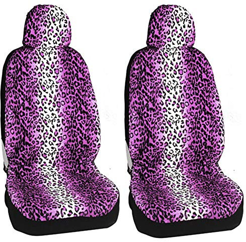 Auto-Sitzbezüge Set, Leopard Short Plush Vordersitze Auto-Sitzschoner Auto-Zubehör Innenraum Dekoration Auto-Schonbezüge Teilbarer für Fahrersitz & Beifahrer (Purple,2Pcs)