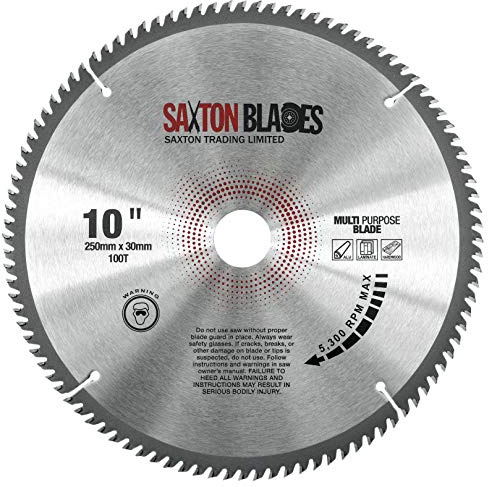 TCT250100TTCG Saxton TCT Kreissägeblatt 250 mm x 100 T x 30 mm Bohrung (16, 20, 25 mm und 25,4 mm Ring) Aluminiumlaminat-Hartholz