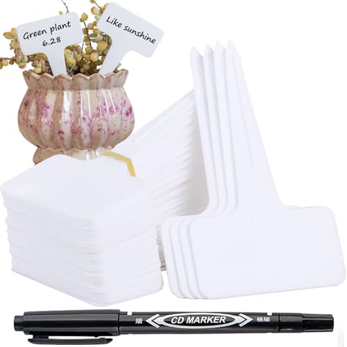 Orrdiffi 100 Etichette per Piante 6 x 10cm Plastica Marcatori di Piante Spesse PVC Impermeabile Marcatori di Piante,Tags da Giardino Impermeabile Eco Friendly, con Penna (bianco)