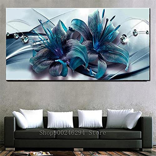 Diamond Painting groß Voll Abstrakte blaue Blume 5D Diamant Painting Bilder Erwachsene, Diamant Painting Bilder Kinder,Daiments Painting Set,Anfänger Diamantmalerei, DIY Painting 40x80cm,16x32in