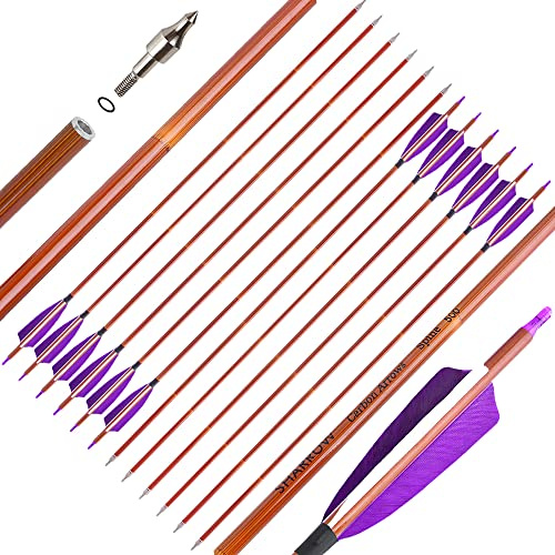 SHARROW Carbonpfeile 32 Zoll Carbonpfeile für Bogenschießen Spine 500 Carbon Pfeile Carbon Jagdpfeile mit 4 Zoll Natürliche Federn Pfeile für Pfeil Bogen Recurvebogen Compoundbogen