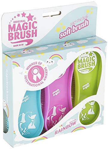 Kerbl Original Magic Brush Bürstensets Pferdebürste Pferdepflege Massagebürste, Rainbow, 3er Set