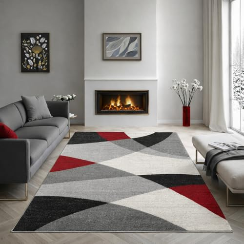 the carpet Pearl - Alfombra Moderna de Pelo Corto denso para salón Dormitorio, Corte de Contorno, patrón geométrico, patrón Ondulado, Gris, 120 x 160 cm