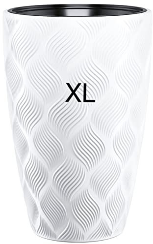 MELTOM Blumenkübel Blumentopf Pflanzkübel mit Herausnehmbaren Einsatz Rund 3D Effekt Dekorativ Größe XL Weiß