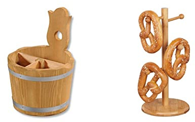 Besteckbehälter aus Holz H=20 D=14 cm ge & Relaxdays Brezelständer aus Bambus, 6-armig, Höhe 35 cm, auch als Wurstständer oder Tassenhalter, Brezelbaum Holz, natur