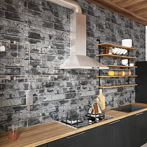 Wallercity Gray Brick Wallpaper Peel and Stick Thick Stone Wallpaper for Walls 17.5 x 78.7 Faux Brick Wall Panels Vinyl Vintage Faux Bricks Paneling Contact Paper Textured Wallpapers Home Decoration