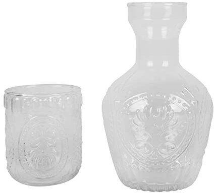 maxant - Juego de jarra de agua para mesita de noche con vaso, jarra de vidrio vintage de 1200 ml, jarra de vidrio para bebidas frías y calientes, jarra de agua para dormitorio, baño, comedor y