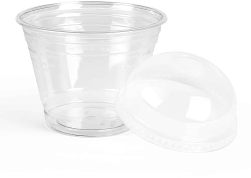 Inoverse 50 stycken smoothie-muggar To Go 200 ml, dessertkoppar, plastmuggar för iskaffe, cocktail, bubbelte med kupolock med hål