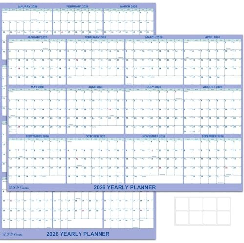 24 x 36 2026 Wall Calendar, Folded Wet & Dry Erase Wall Calendar 12 Month, Yearly Laminated Wall Calendars, Reversible Annual Planner, Horizontal/Vertical, with Julian Dates