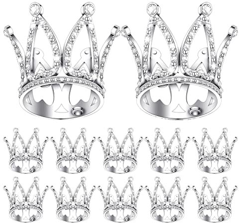 Wiedfedy 12Pcs Crown Cake Topper, Mini Baby Cupcake Crowns, Small Rhinestone Crown Princess Cake Toppers for Birthday Wedding Cake Decoration (Silver)