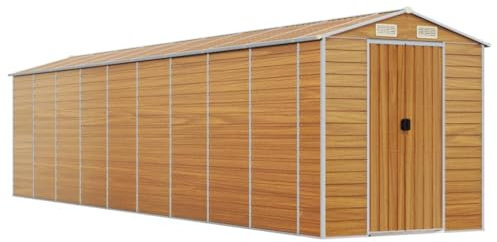 vidaXL Garden Shed, Outdoor Storage Shed with 4 Air Vents, Tool Shed for Lawn Garage Yard, Metal Garden Storage Unit, Light Brown Galvanised Steel