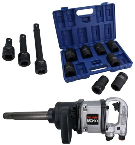 AB Tools 1in Drive Anvil Air Impact Wrench Gun 2200Nm 8 Sockets 24 – 38mm + Extensions