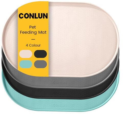 Conlun Napfunterlage Hund,1,2cm Hohe Ränder Futtermatte Katzen zur Vermeidung von Verschüttungen,BPA-Freie Silikonmatte mit Rand Gummi-Hundenapf Unterlage für Futter- und Wassernäpfe(Beige,48x30 cm)WT