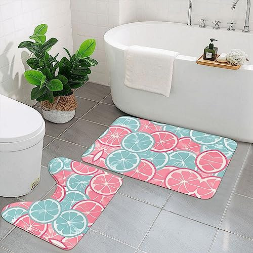 Badezimmerteppich-Set, 2-teilig, wasserabsorbierend, rutschfest, rechteckige Bodenmatte und U-förmiger WC-Vorleger, Rosa / Blau