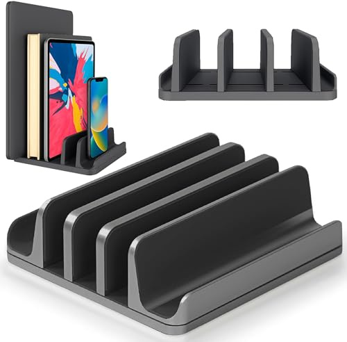 Elestoria Vertikaler Laptopständer mit 5 Schlitzen – Aluminium-Laptop-Ständer vertikal für den Schreibtisch – passend für MacBook Pro/Air, Surface, Handys und Gaming-Laptops bis zu 43,9 cm (17,3 Zoll
