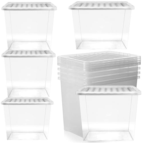 10 x 80L (80 Litres) Plastic XL Storage Boxes Clear With Lids | Organise The Home & Office Stackable See Through Large Box