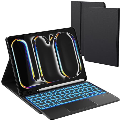 ROOFEI Für iPad Pro 11 Zoll (M4) 2024 Hülle mit Tastatur QWERTZ | Hintergrundbeleuchtung | Abnehmbar mit Touchpad | Beleuchtete Deutsches Tastatur mit Stifthalter für 11 iPad Pro (M4) 2024