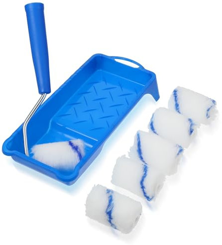 Farbroller-Set, 8 Stück 5.1 cm große Pinsel Mikrofaser-Farbrollerbezug-Set kleiner Farbroller mit Schale und Rollenrahmen zum Streichen von Schränken Möbeln Schablonieren Kunsthandwerk (Blau)