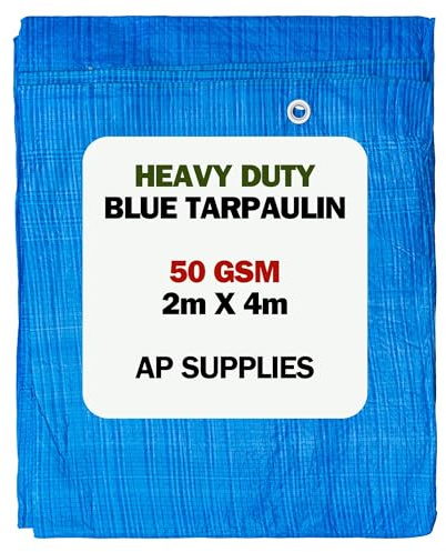 AP Supplies 50gsm Blue Tarpaulin 2m x 4m – Waterproof, Tear Resistant, UV Protected Ground Sheet Cover for Camping, Construction, Garden & Outdoor Equipment Protection