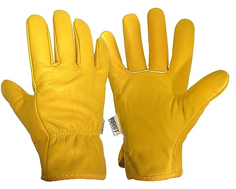Bladez Dornensichere Gartenhandschuhe für Damen und Herren, große, dicke, strapazierfähige Handfläche und Oberseite aus Rindsleder, warmes, weiches Innenfutter, Bramble Proof Starke Doppelnähte
