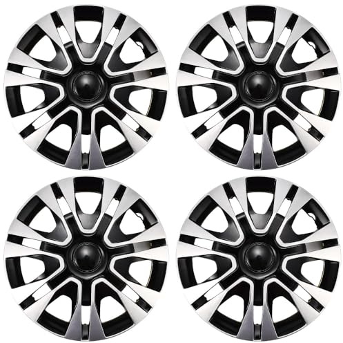 JSCARLIFE 4PCS Wheel Rim Cover Hubcaps,Wheel Rim Protector Replacement Hub Caps Universal Wheel Rim Cover Exterior Accessories for Car,Tire caps Decorative wheel covers (Black and Silver, 12 Inches)