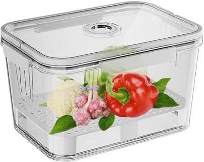 Fruit Storage Containers for Refrigerator, Fruit Container for Refrigerator | Kitchen Storage Containers with Lids and Handle, Portable Lunch Box with Tray