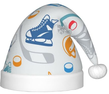 WSHFFILO Hockey-Elemente, kreativ, gemustert, bedruckt, Weihnachtsmütze, Urlaub, Party, Dekoration, Plüsch, Weihnachtsmannmütze