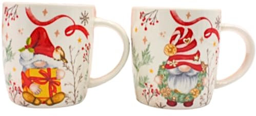 Dekohelden24 Becherset, Kaffeebecher, Glühweinbecher, Trinkbecher als Wichtel aus Porzellan bunt im 2er Set, Größe: L/B/H ca. 13 x 8 x 10 cm, Fassungsvermögen 360ml pro Tasse.
