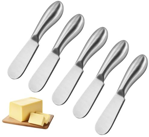 Amandelizabile 5 coltelli da burro, piccoli coltelli da pane in acciaio inox, coltello da formaggio, set di dessert, mini coltelli per panna e burro (argento)