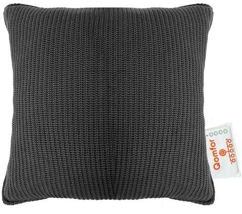 Qomfor Heating Pad | 5 Heat Levels & Battery Status Indicator | Wireless Heating Pad with Cosy Knitted Cover & Magnetic Charging Cable | Portable & Machine Washable | Heated Pillow (Grey - 42x42cm)