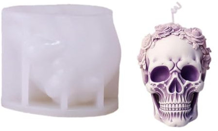 3D-Rosen-/Totenkopf-Kerzenform, Silikon, Seife, Kerze, Polymer, Gips, B8T4, Halloween-Herstellung für Heimdekoration und Büro