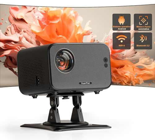 [Netflix Integrato Ufficiale & Autofocus] Proiettore Mini Portatile XuanPad 4K WiFi Bluetooth, con Supporto Rotante 210°, Correzione Keystone Automatica, Design Antipolvere e Dissipazione Termica