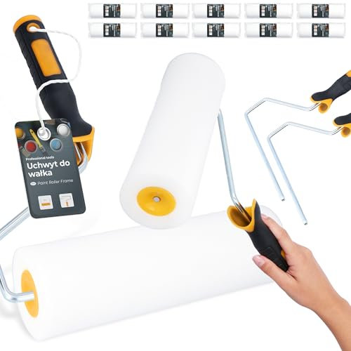 10x Schaumwalze 25 cm Schaumrolle Ersatzwalze Lackierwalze Lackierrolle Malerset Farbe Lack Beize 2x Farbbügel Farbroller Set Schaumstoff Malerei Renovierung