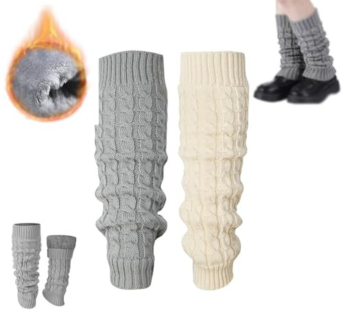 Beinwärmer für Damen, Winter, warme Beinwärmer, Stiefelsocken, gehäkelt, lange Stiefelsocken, Winter, mit Fleece gefüttert, Beinwärmer für Damen (2 Stück - E, Einheitsgröße), 2 Stück - E, One size