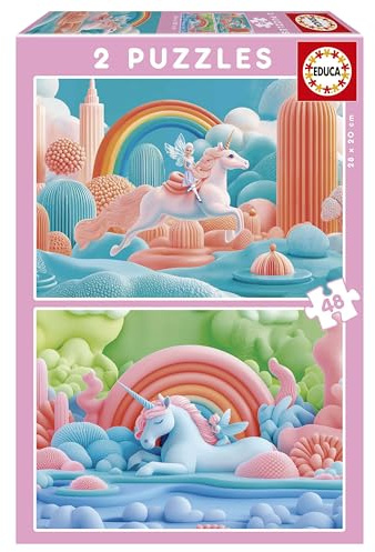 Educa - Kinderpuzzle Magische Einhörner | 2x48 Teile Puzzleset | Einhorn Puzzle Mädchen Kinder | ab 4 Jahren (20223)