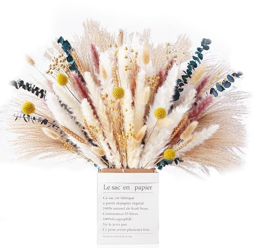 Falafoty Getrocknetes Pampasgras Dekoration, Natürlichen getrockneten Blumen Bouquet,Bunny Tails Getrocknete Blumen Boho Tischdekoration,Pampasgras für Hochzeit Baby Dusche Schlafzimmer Vasen (100PCS)