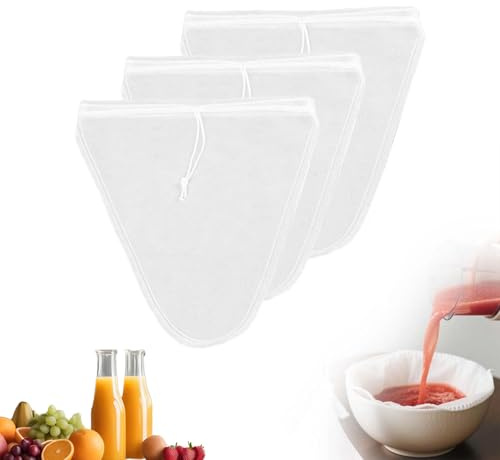 3 Stück Nussmilchbeutel Bio Waschbar,Mehrzweck Passiertuch Wiederverwendbar,Nylon Nussbeutel,Nut Milk Bag Filterbeutel,für Almond Milk Nussmilch Saft Kaffee Gemüsesaft und Heimbrauen Des Filtersack