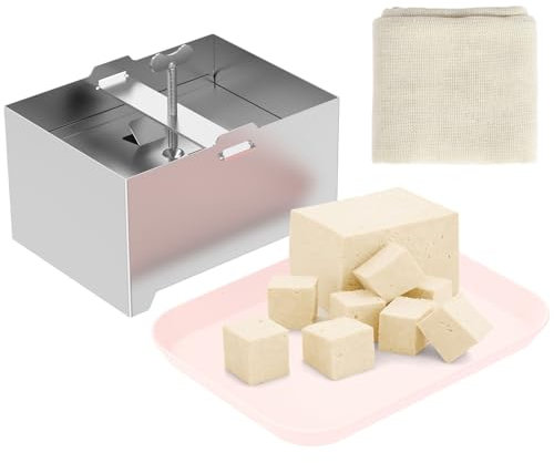 Ghshanog Prensa de tofu, prensa de queso de acero inoxidable 304, paneer ajustable con agujero de drenaje y bandeja de goteo, molde de fabricación de paneer de 16 x 12 x 9 cm para queso de tofu firme
