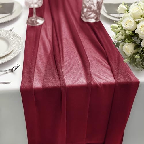 HiBeauty PRO Chiffon Tischläufer Burgunderrot 70x300cm 1 Stück, Tischdeko