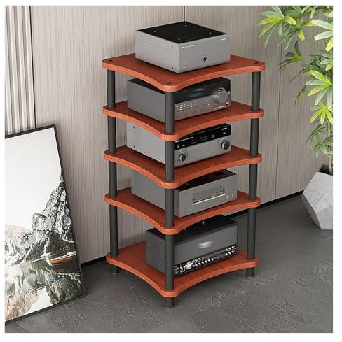 BYZOMU Mobile Stereo Hi Fi Rack HiFi Mensola Angolare AV A 5 Ripiani, Mobiletto Audio/Video Multifunzionale con Ripiani Regolabili, Supporto for Giradischi for Lettore CD/Dvd(Teak)