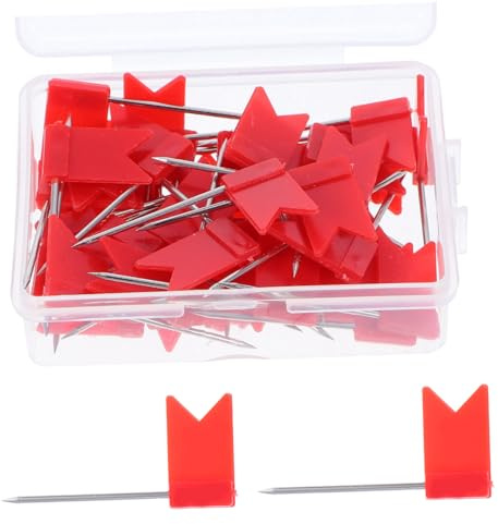 CLISPEED 50 Rote Fähnchen Pins aus Kunststoff und Eisen Kartenmarkierungsnadeln für Korktafel Schule Weltkarte Leicht Einsteckbar und Sichtbar
