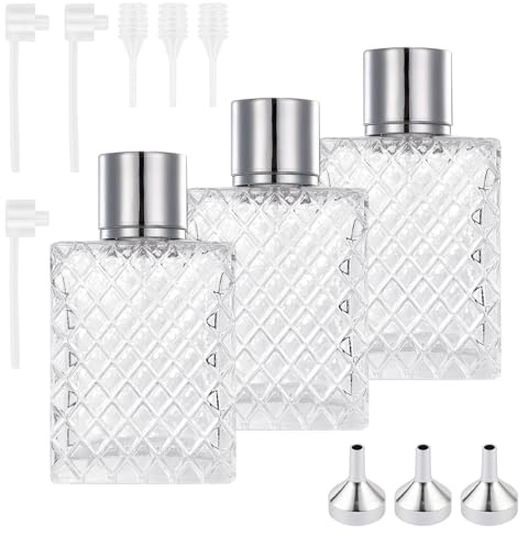 DEARBAG Frasco de perfume de cristal vacío, 3 unidades, atomizador de perfume de 100 ml, botella de spray portátil, transparente, rellenable, atomizador de perfume con pipetas, boquilla y embudo para
