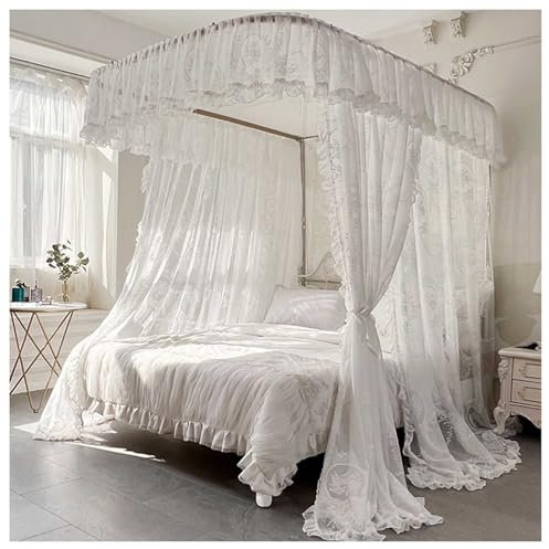 Vnook Bettvorhang Himmelbett Himmelbett mit Rahmen Doppelschicht Vorhänge Baldachin Doppelschichtiges Baldachin für Mädchen und Erwachsene Schlafzimmer(180x220cm)