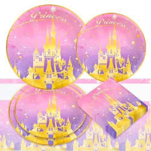 LaVenty Lila princesa decoración cumpleaños infantil vajilla desechable plato de cartón servilletas temática fiesta real infantil