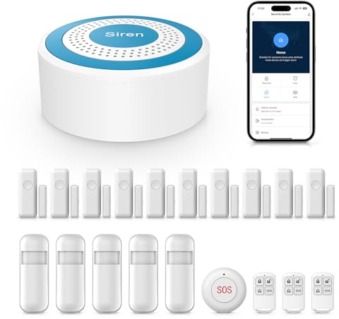 PGST Smart Home Alarm System,Wireless House Alarm Kit with Instant Tuya App Alerts,Siren Hub,Motion Sensors, Door Sensors & Remote,SOS,Works with Alexa for Villa,Apartment,Kids Safety